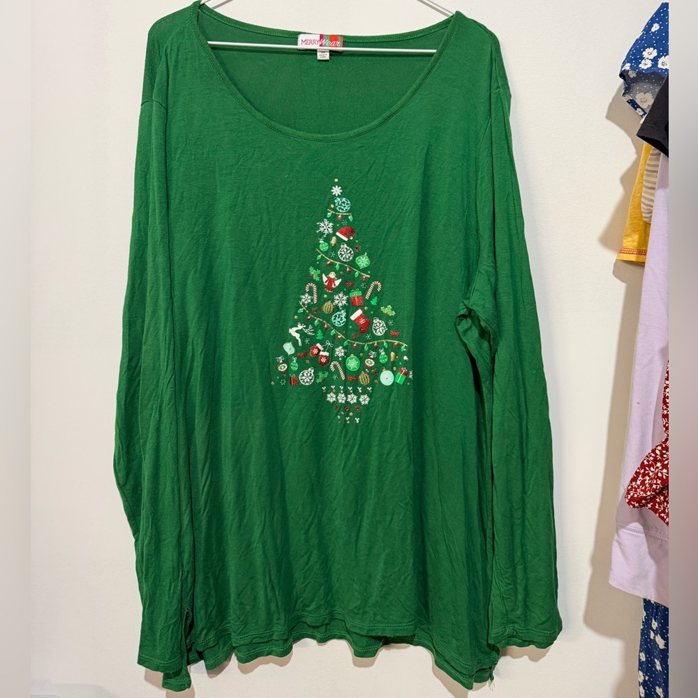 Festive Green Long Sleeve Top